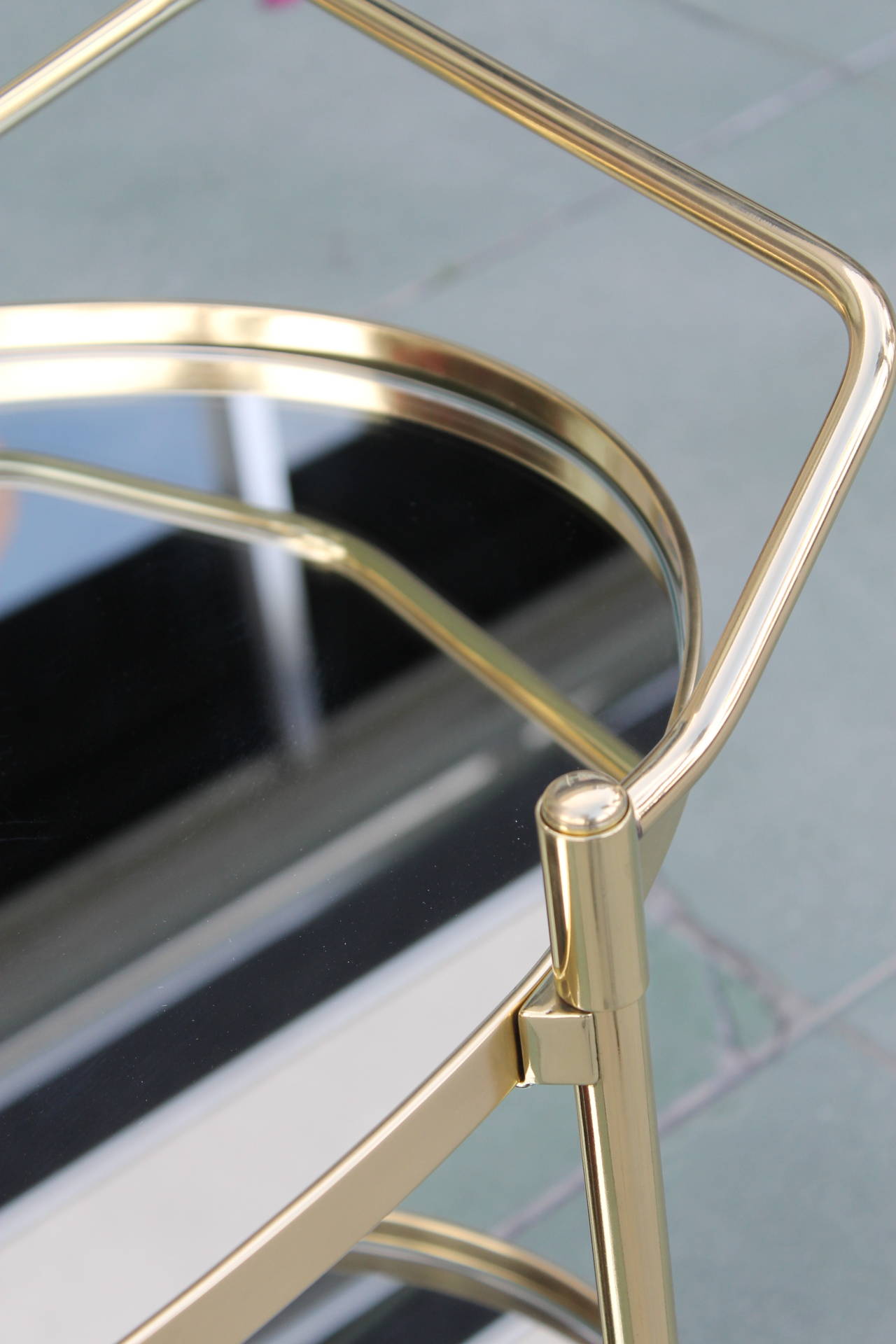 Mid Century Brass and Mirror Bar Cart 1
