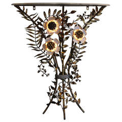 Gilt Wrought Iron Hall Table with Lighted Flowers