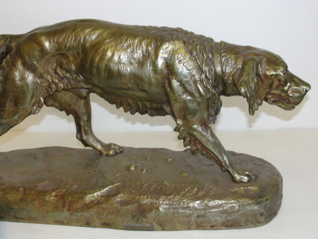 Bronze Setter dog sculpture by Clovis Edmond Masson (1838-1913).  Clovis was born in Paris and was a pupil of Antoine-Louis Barye.