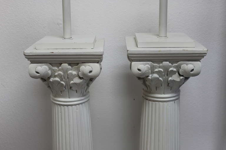 Pair of Wood Column Lamps In Good Condition For Sale In Palm Springs, CA