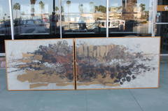 Vintage 1979 Abstract Diptych Oil Painting Signed John O. Thomson