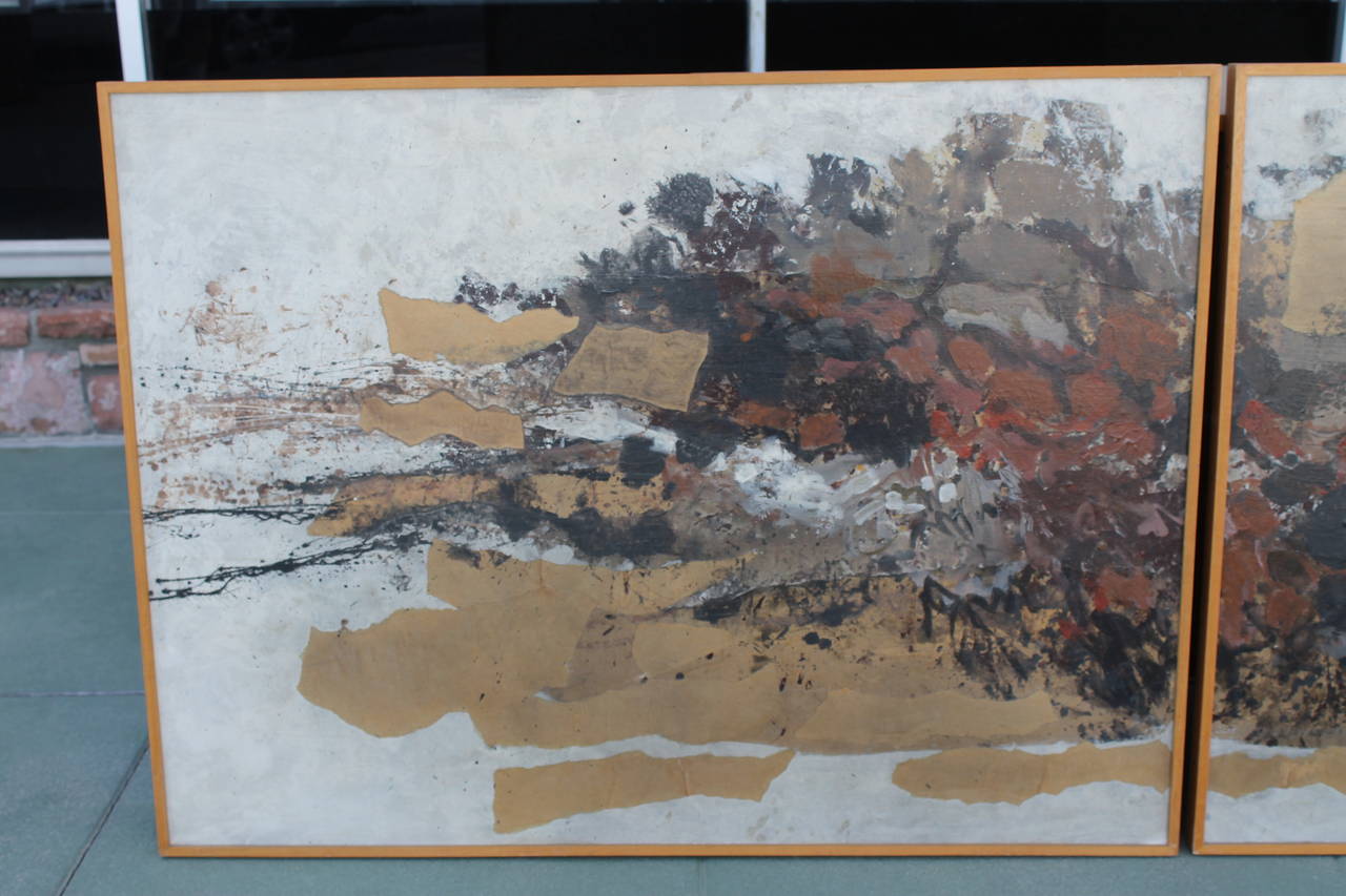 Vintage 1979 Abstract Diptych Oil Painting Signed John O. Thomson