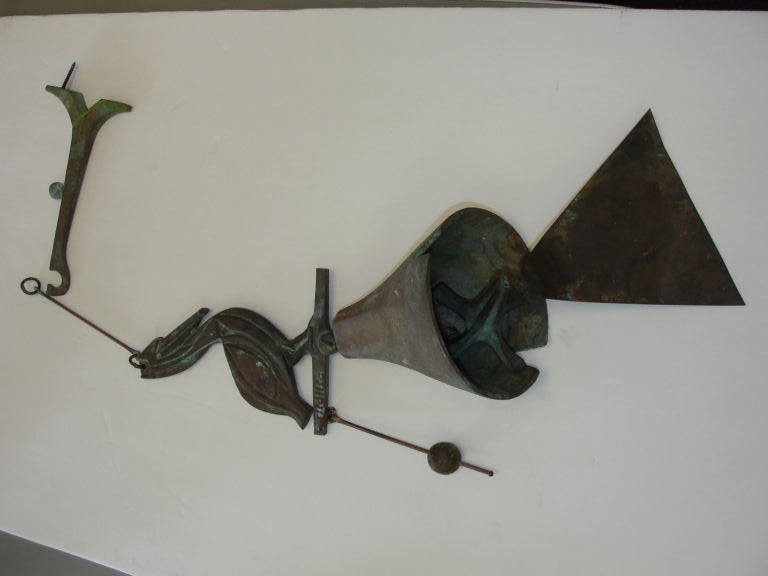 Paolo Soleri at Arcosanti bronze wind chime.  This is a rare chime with a pelican. The wall bracket is 8
