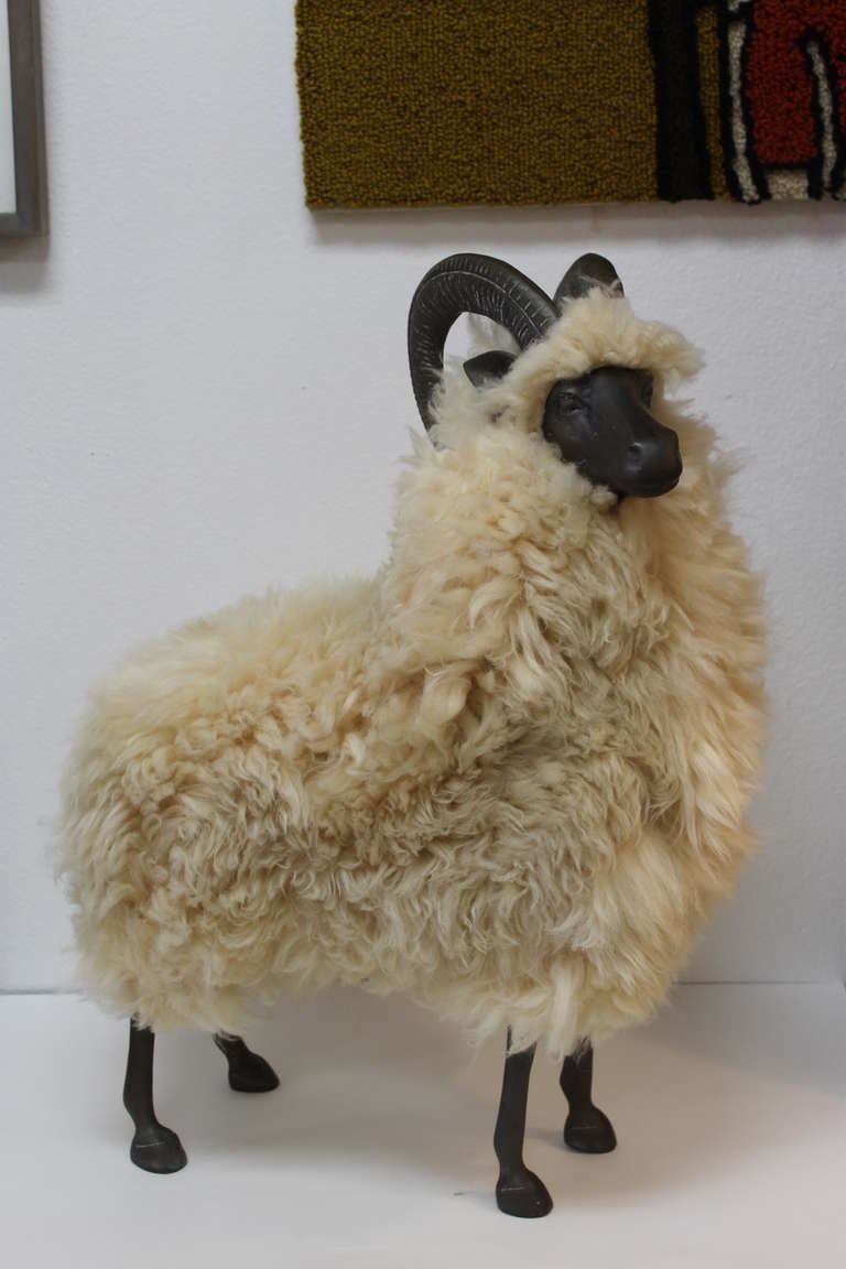 Rare size bronze and wool mountain perturbed sheep in the manner of Lalanne's sheep.  Measures 25 1/2” high, 20” long and 12” deep.