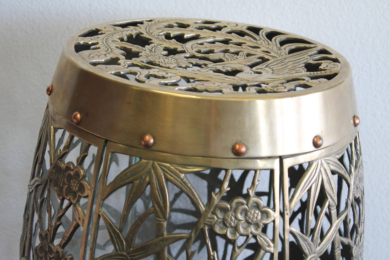 Mid-20th Century Pierced Brass Stool or Side Table