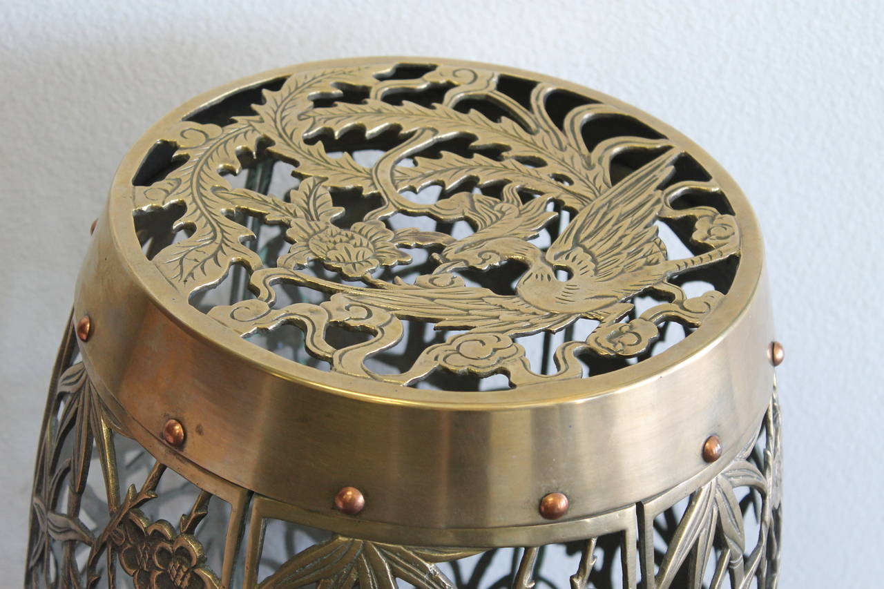 Pierced Brass Stool or Side Table In Excellent Condition In Palm Springs, CA