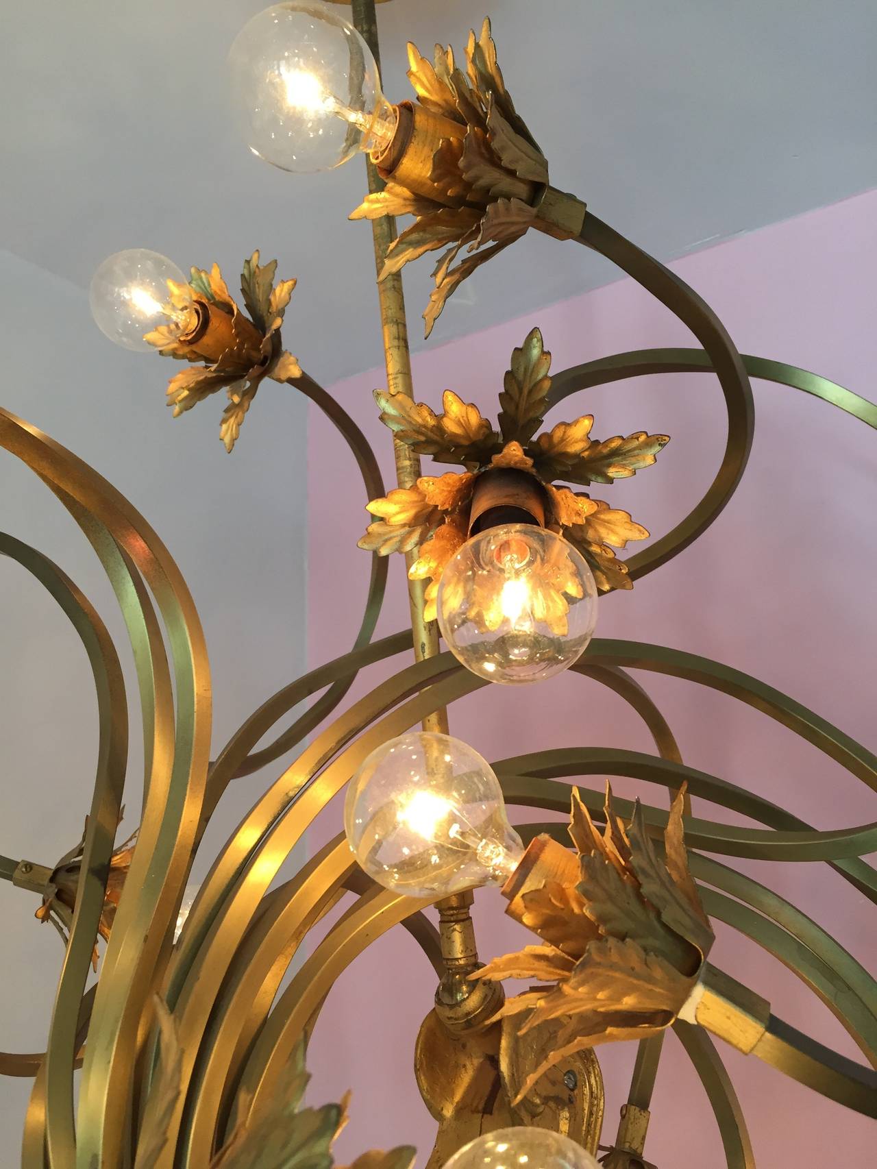 Whimsical Brass Chandelier In Excellent Condition In Palm Springs, CA