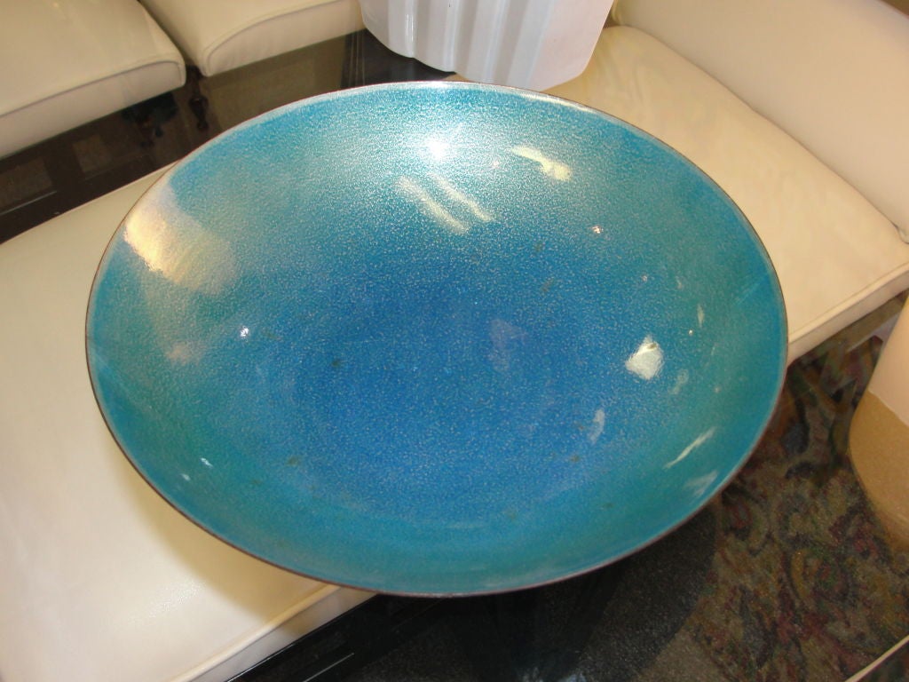 Blue enamel on copper bowl by Jade Snow Wong, San Francisco.