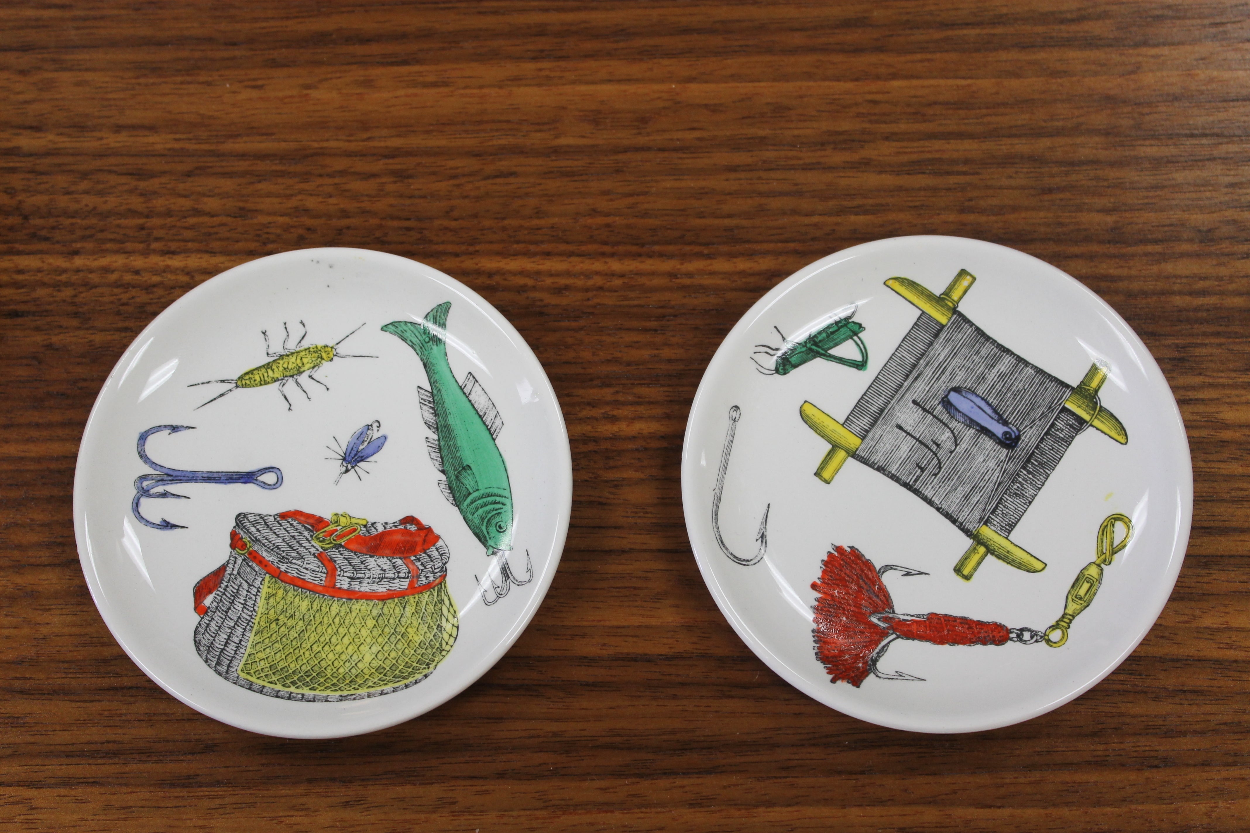 Set of Eight Piero Fornasetti Coasters 'La Pesca'