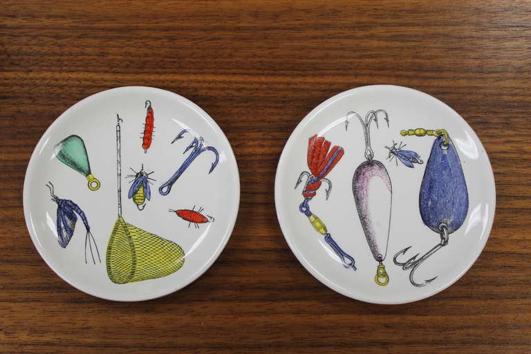 Italian Set of Eight Piero Fornasetti Coasters 'La Pesca'