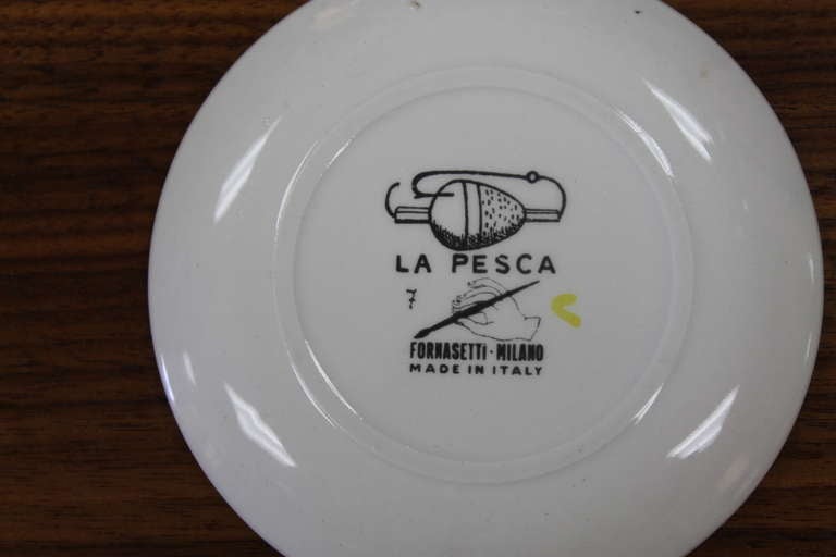 Set of Eight Piero Fornasetti Coasters 'La Pesca' 1