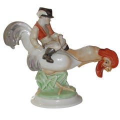 Antique Herend Boy on Rooster
