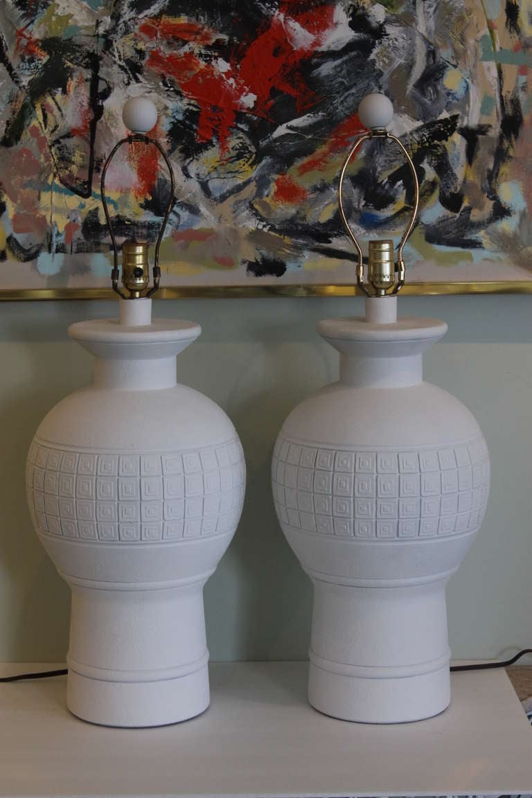 Pair of White Plaster Table Lamps