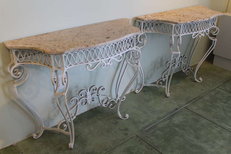 Regency Style Iron / Travertine Tables