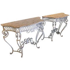 Regency Style Iron / Travertine Tables