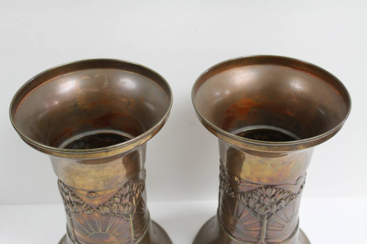 American Pair of Brass/Copper Vases For Sale