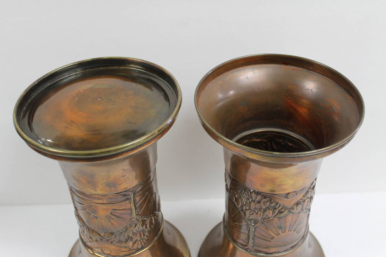 Pair of Brass/Copper Vases In Excellent Condition For Sale In Palm Springs, CA
