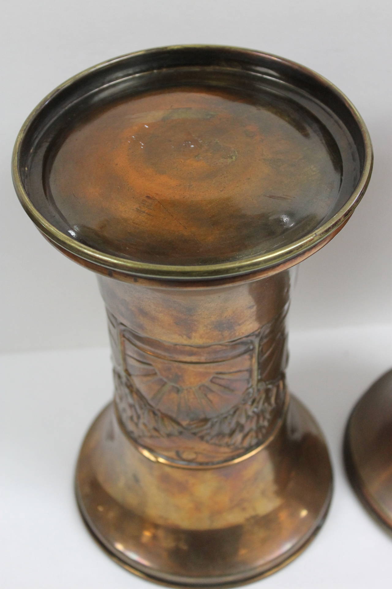 Mid-20th Century Pair of Brass/Copper Vases For Sale