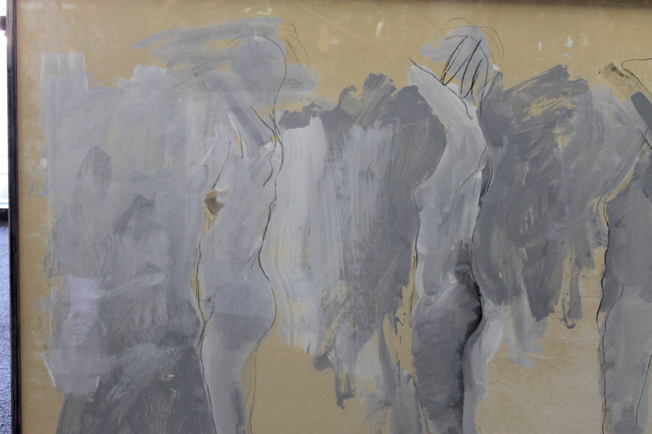 Manuel Neri, untitled painting of 3 figures in tempera, acrylic, charcoal, and graphite on paper.
Manuel Neri was born in Sanger, California, in 1930. He studied in Oakland, California at the California College of Arts and Crafts, and in San