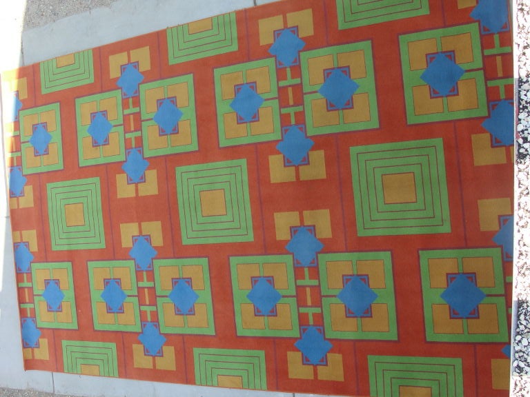 Rug from the Arizona Biltmore hotel in Phoenix, Arizona.  This was produced based on a Frank Lloyd Wright design. Great vibrant colors!