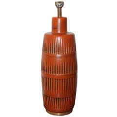 Deep Orange Glazed Ceramic Table Lamp