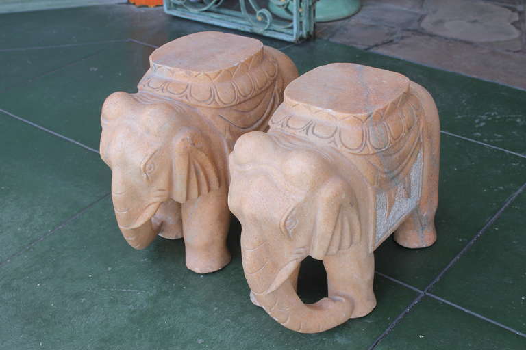 Pair of Carved Marble Elephants from Japan In Excellent Condition In Palm Springs, CA