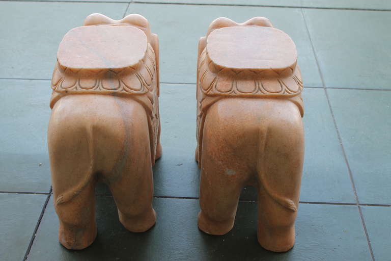Mid-20th Century Pair of Carved Marble Elephants from Japan