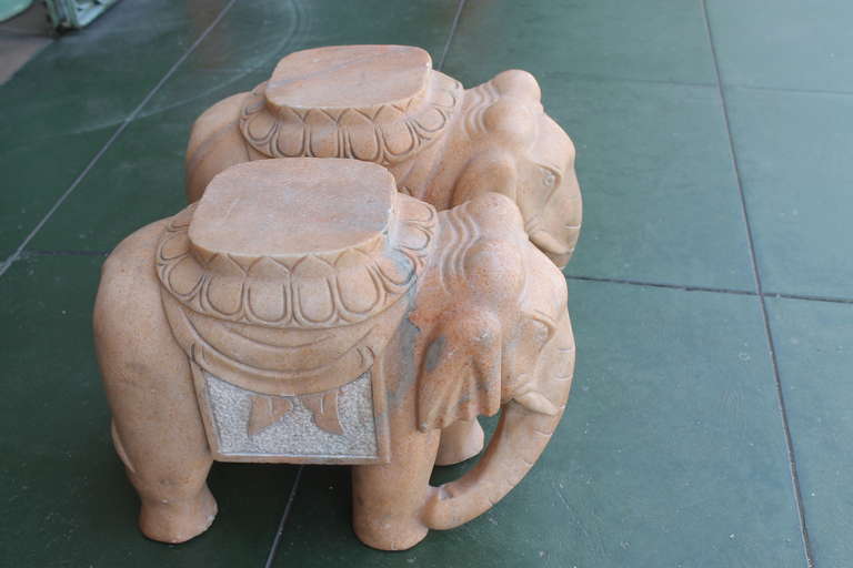 Japanese Pair of Carved Marble Elephants from Japan