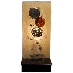 Signed Vintage Abstract Clock Lighted Sculpture