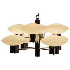 Vintage Chrome Chandelier with Frosted Glass Saucer Shades