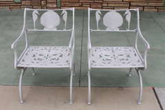 Pair of Aluminum chairs, Seahorse motiff