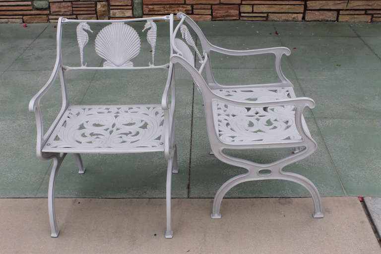 American Pair of Aluminum chairs, Seahorse motiff