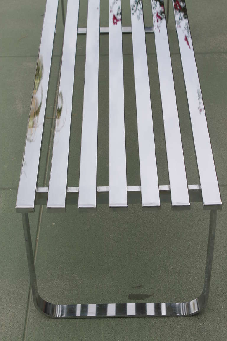 Slatted Chrome Bench, Milo Baughman In Excellent Condition In Palm Springs, CA