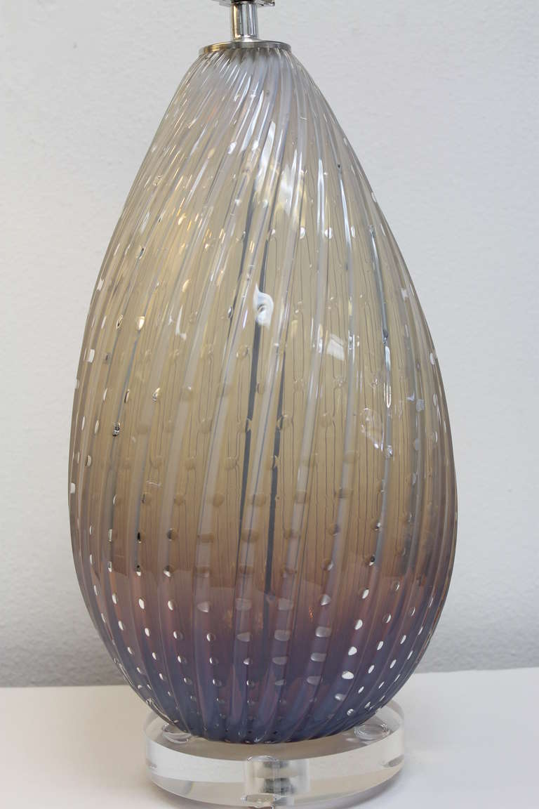 Murano clear/violet bulbous lamp.  Lamp measures 16