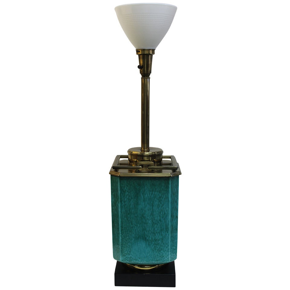 Modern Brass and Glazed Ceramic Chinoise Style Lamp