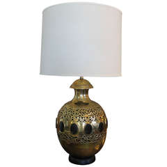 Monumental Moroccan Brass Lamp With Natural Horn Insets