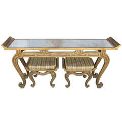 Francisco Hurtado Hollywood Regency Console Table and Stools