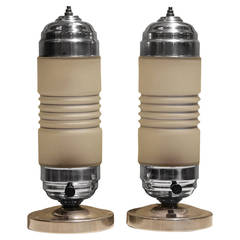 Pair of Streamlined Art Deco Chrome Bullet Lamps