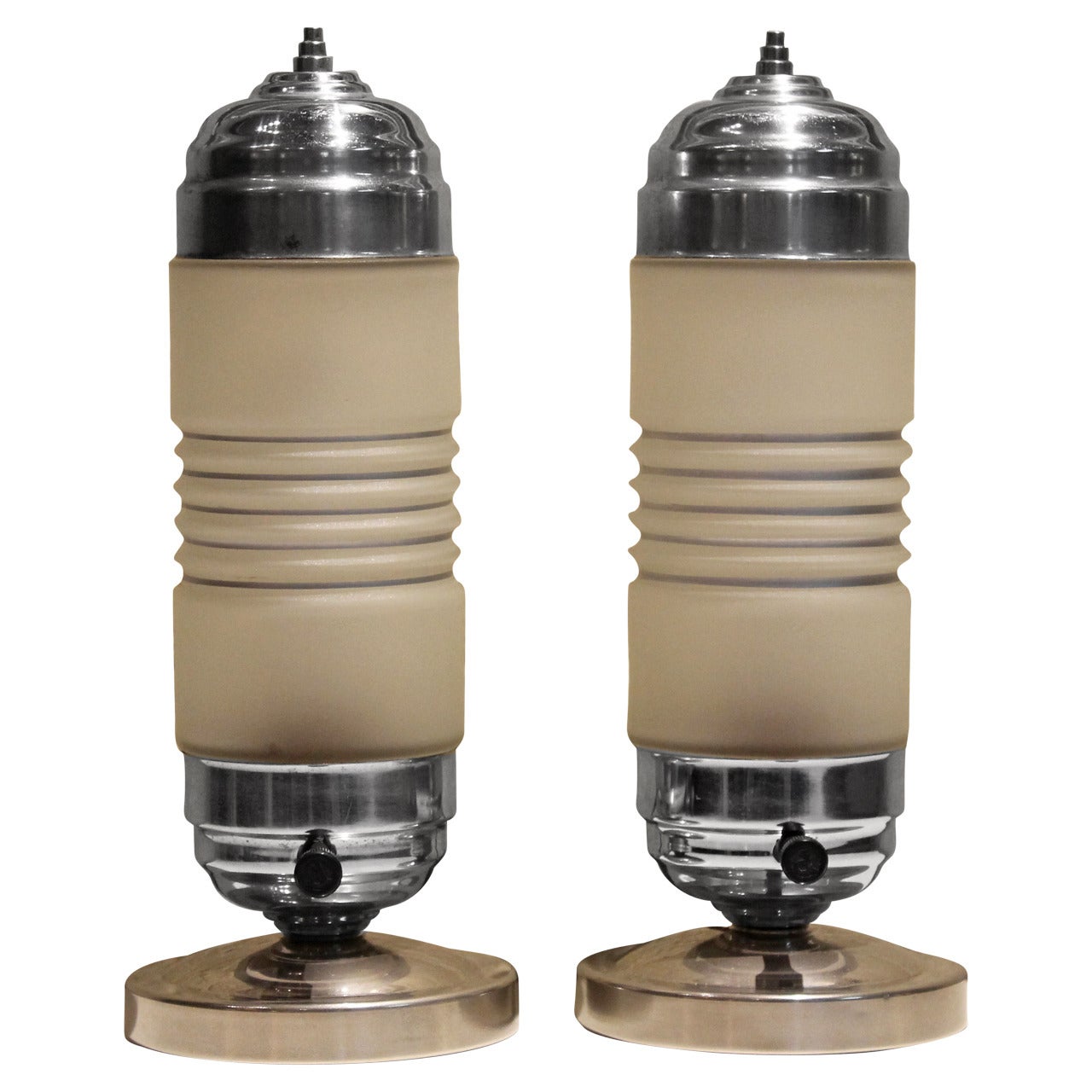 Pair of Streamlined Art Deco Chrome Bullet Lamps