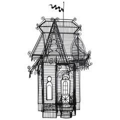 Wire Sculpture of Victorian House by Guy Pullen