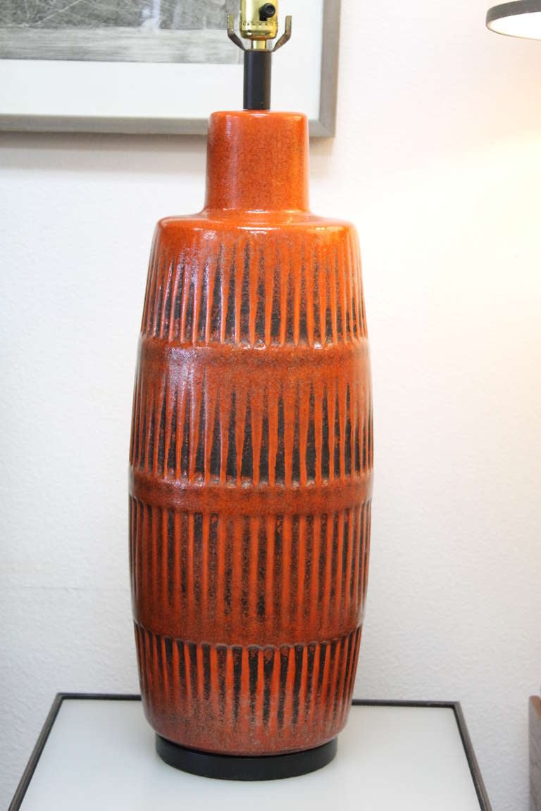 Deep Orange Glazed Ceramic Table Lamp