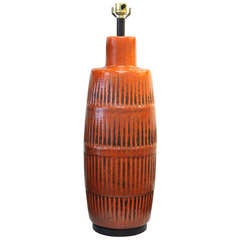 Deep Orange Glazed Ceramic Table Lamp