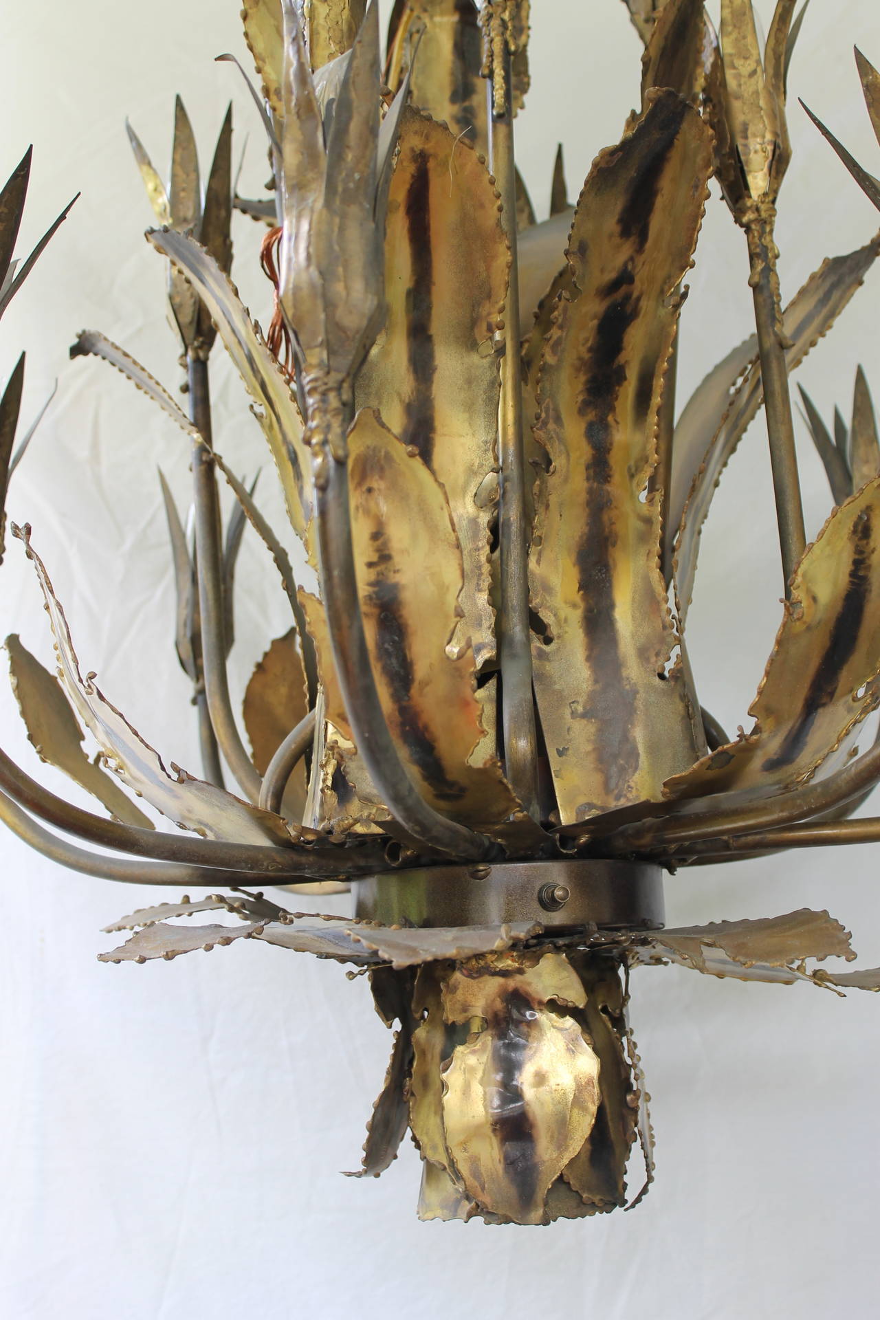 Brutalist Torch Cut Brass Chandelier by Tom Greene for the Feldman Co. 1