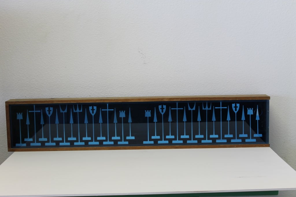 Chess set by Austin Cox for Alcoa Aluminum, circa 1962. Contains aluminum pieces (tallest is 4.75