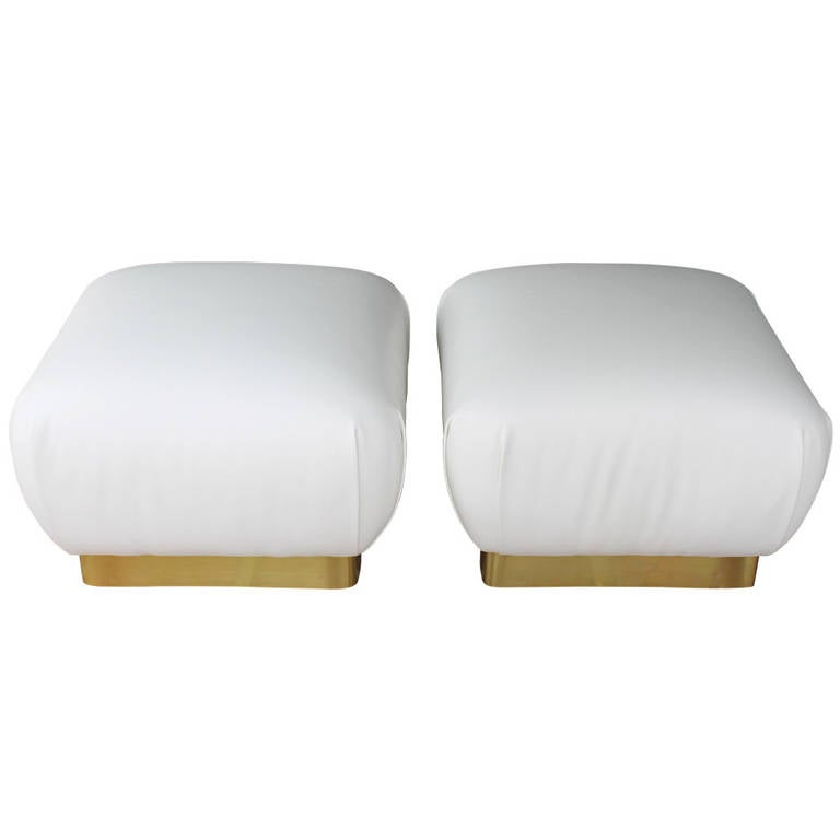 Pair of White Leather Ottomans by Marge Carson at 1stdibs