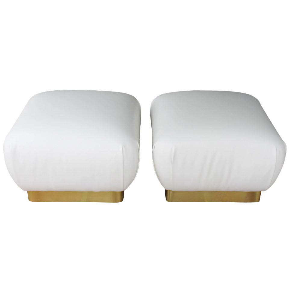 Pair of White Leather Ottomans by Marge Carson