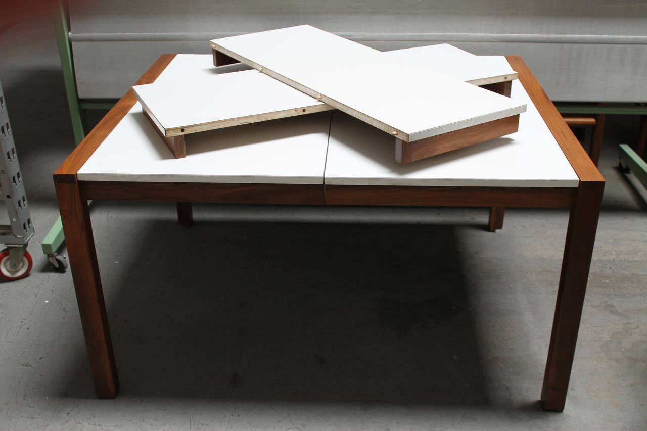 Martin Borenstein dining table for Brown Saltman consisting of 2 leafs.  Table without leafs measures 50.75