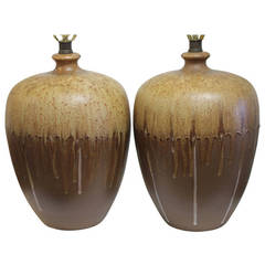 Pair of Vintage Glazed Pottery Table Lamps