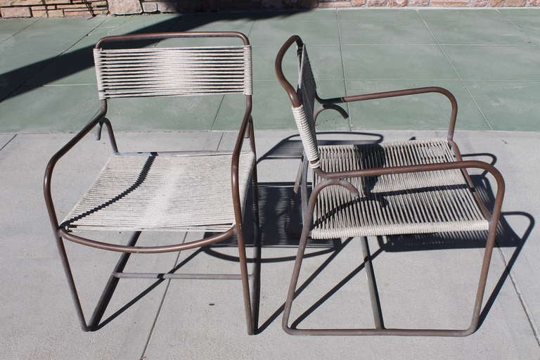 Walter Lamb chairs with original flagline rope and patina.