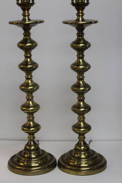 Pair of Tall Vintage Turned Brass Lamps